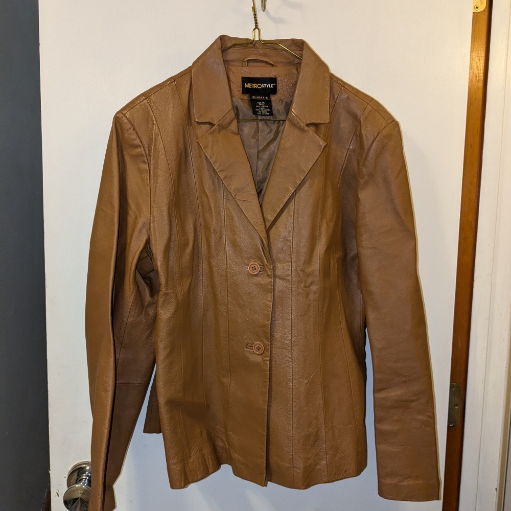 Metrostyle Brown Leather Blazer Vintage - Picture 4 of 7